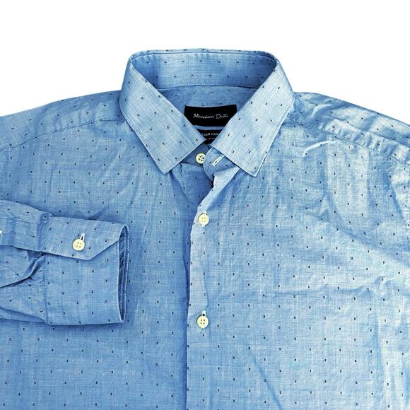 MASSIMO DUTTI Men's Long Sleeve Button Down Shirt Medium 16.5" Blue Flip Cuffs - Picture 2 of 8